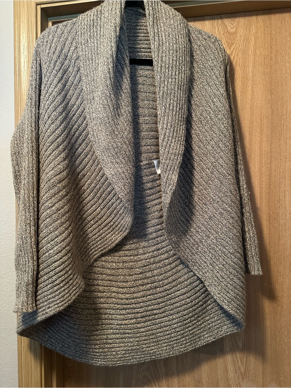 Simply Natural Cozy Open-Front Shawl Cardigan Sweater - Taupe